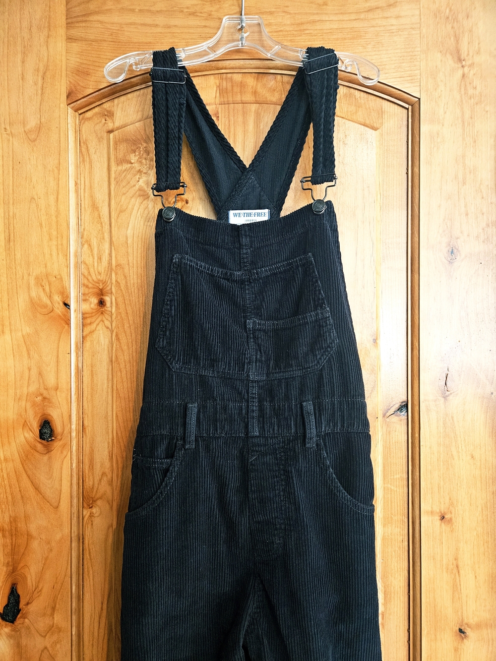 Free People We The Free Black Corduroy Overalls Size Small Wide Leg Bib Jumpsuit